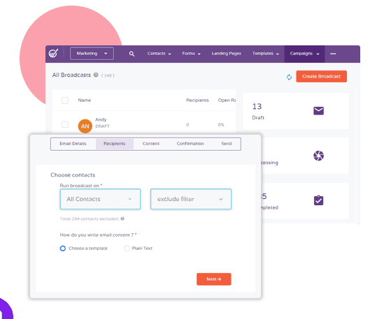 email broadcast in EngageBay