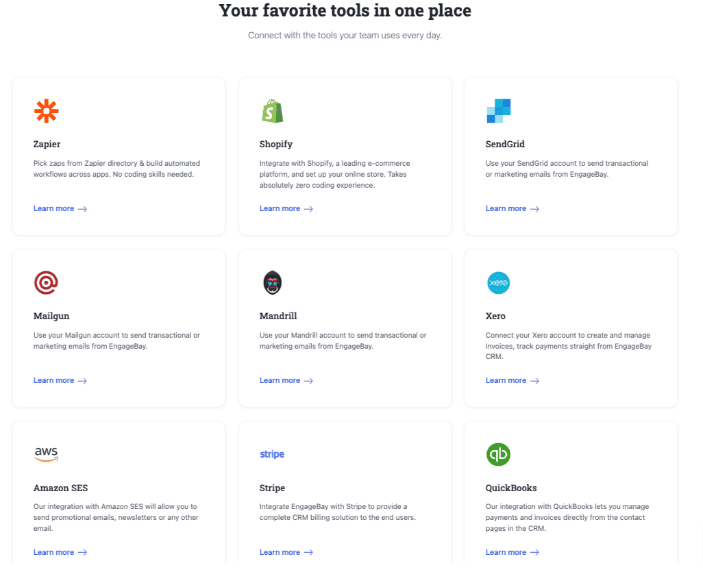 Integrations in EngageBay architecture CRM software