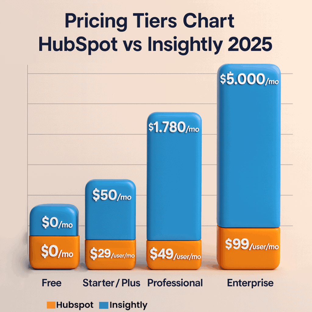 Pricing tiers bar chart HubSpot vs Insightly 2025