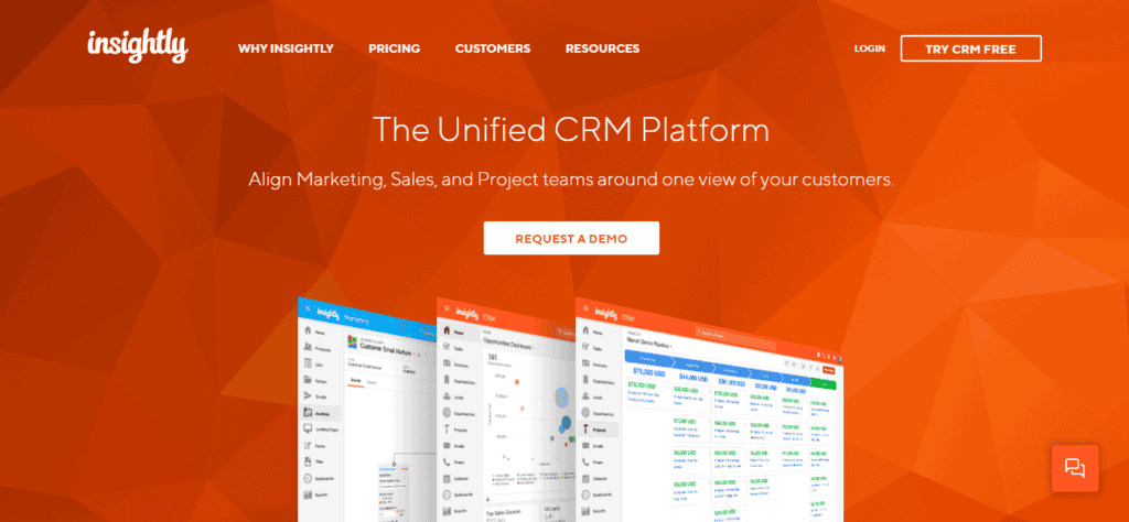 Insightly CRM homepage screenshot—HubSpot alternative for project management