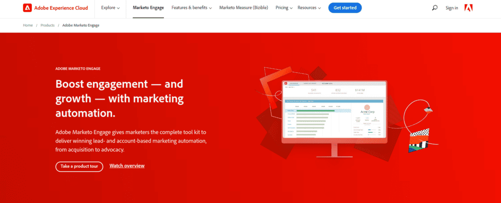 Adobe Marketo CRM homepage screenshot—HubSpot alternative for enterprises