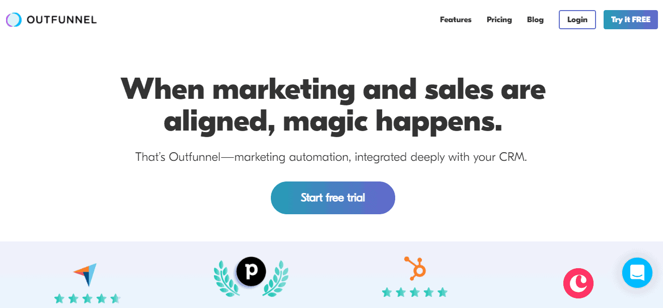 Screenshot of Outfunnel automation homepage