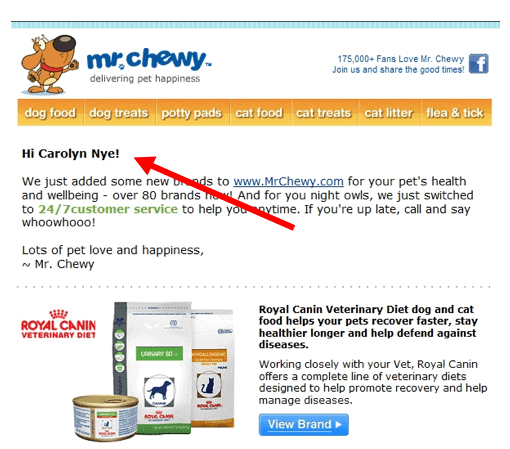 Mr Chewy personalized email