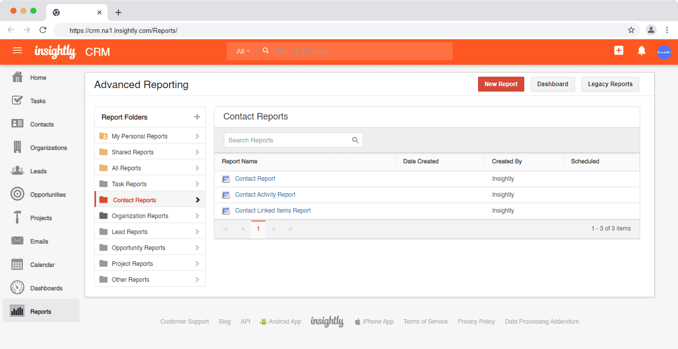 HubSpot vs Insightly: Reporting in Insightly