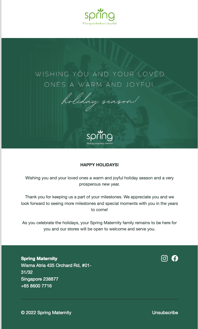 Spring Maternity check in email example for eCommerce